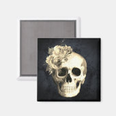 Gothic Skull White Roses Halloween Magneet (Voorkant / Achterkant)