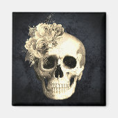 Gothic Skull White Roses Halloween Magneet (Voorkant)