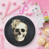 Gothic Skull White Roses Halloween Papieren Bordje (Feest)