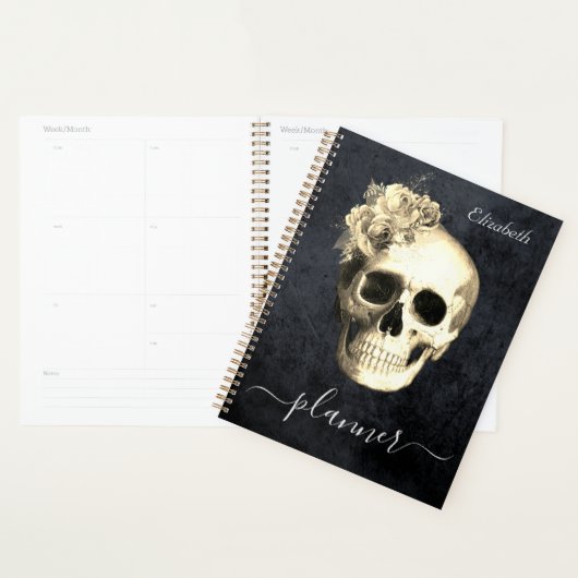 Gothic Skull White Roses Personalized Planner (Display)