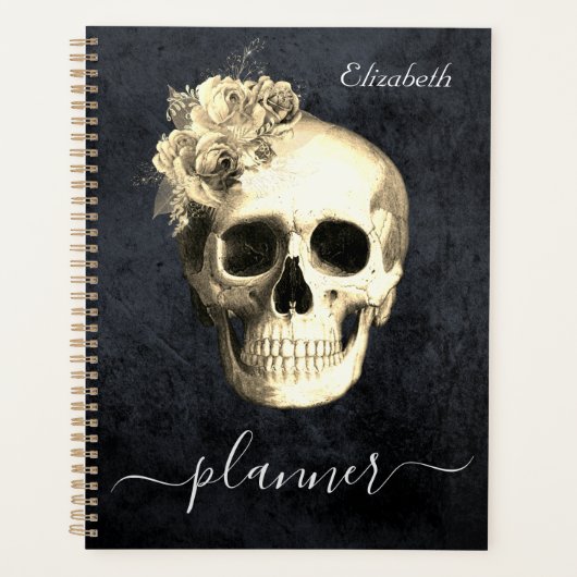 Gothic Skull White Roses Personalized Planner (Voorkant)