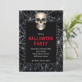 Gothic Skull White Spider Web Halloween Party Kaart (Staand voorkant)