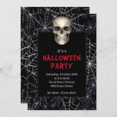 Gothic Skull White Spider Web Halloween Party Kaart (Voorkant / Achterkant)