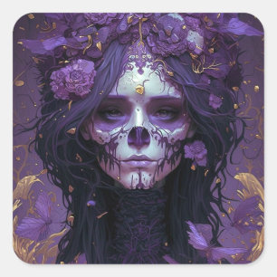 Gothic Skull Woman Dark Fantasy Art Vierkante Sticker