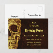 Gothic Skull Yellow Birthday Party RIP naar haar 2 Uitnodiging Briefkaart (Voorkant / Achterkant)
