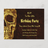 Gothic Skull Yellow Birthday Party RIP naar haar 2 Uitnodiging Briefkaart (Voorkant)
