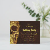 Gothic Skull Yellow Birthday Party RIP naar haar 2 Uitnodiging Briefkaart (Staand voorkant)
