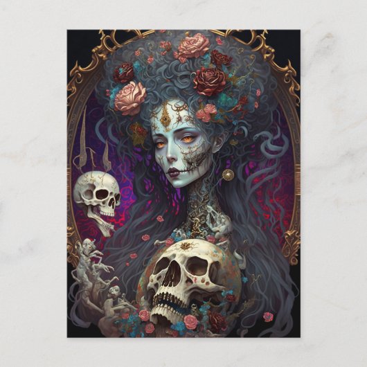 Gothic Skull Zombie Woman Gothic Briefkaart (Voorkant)