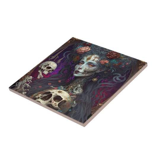 Gothic Skull Zombie Woman Gothic Tegeltje (Zijkant)