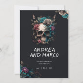 Gothic Skull Zwart en Paarse Rock and Roll Weddin Kaart (Voorkant)