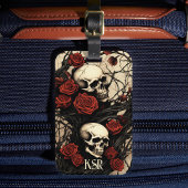 Gothic Skulls and Red Roses Bagagelabel