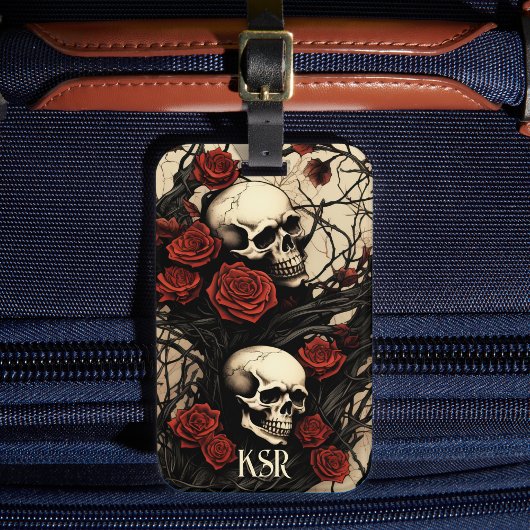 Gothic Skulls and Red Roses Bagagelabel