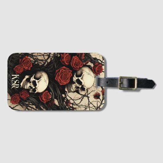 Gothic Skulls and Red Roses Bagagelabel (Voorkant (horizontaal))
