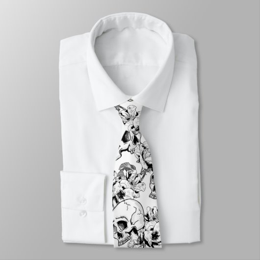 Gothic Skulls and Roses Line Art Business Wear Stropdas (Gebonden)