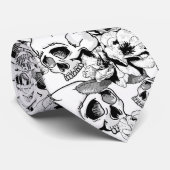 Gothic Skulls and Roses Line Art Business Wear Stropdas (Opgerold)