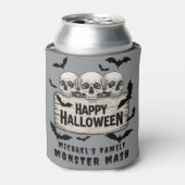 Gothic Skulls Bats Happy Halloween Beer Koozie (Blikje Voorkant)