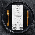 Gothic Skulls Black & White Wedding Moody Menu<br><div class="desc">Totdat de dood ons deelgenoot maakt - zwarte en witte trouwuitnodigingen voor tarotbruiloft! Gotisch vibes, skeletten vooraan, en alle belangrijke details achteraan. Uitnodiging lijkt op een lovers tarotkaart en is een perfecte aanvulling op een gotische, humeurige, spirituele bruiloft. Bekijk de rest van het collectie voor de bijpassende RSVP-kaarten, dank u...</div>