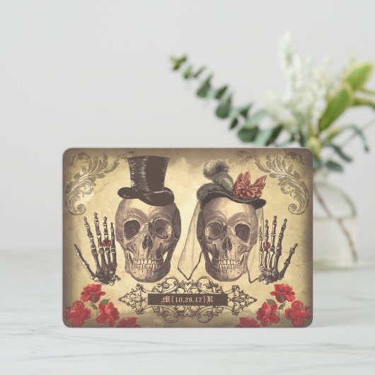 Gothic Skulls Day of the Dead Save the Date Cards (Staand voorkant)