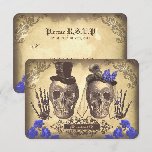 Gothic Skulls Day of the Dead Wedding RSVP-kaarten RSVP Kaartje (Voorkant / Achterkant)