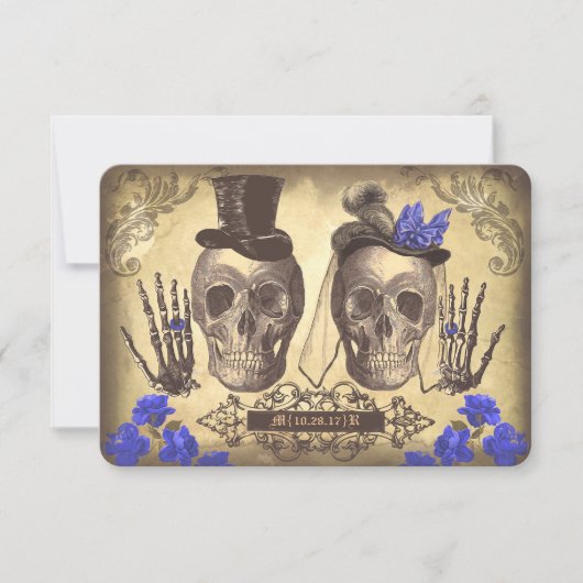 Gothic Skulls Day of the Dead Wedding RSVP-kaarten RSVP Kaartje (Voorkant)