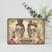 Gothic Skulls Day of the Dead Wedding RSVP-kaarten RSVP Kaartje (Staand voorkant)