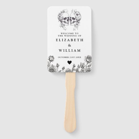 Gothic Skulls Floral Wedding Programma Handwaaier (Voorkant)