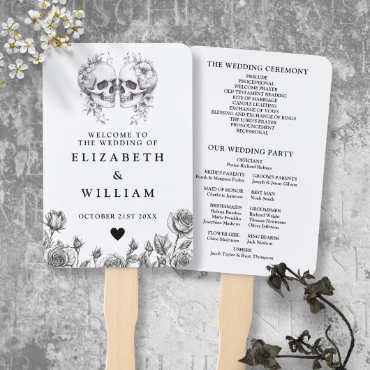 Gothic Skulls Floral Wedding Programma Handwaaier