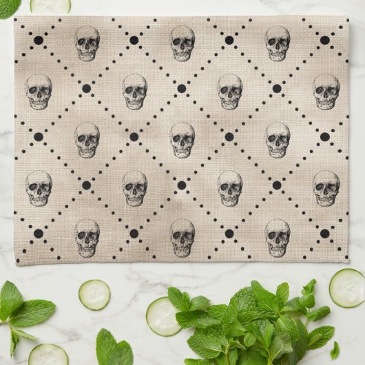  Gothic Skulls Grid Theedoek (Gevouwen)