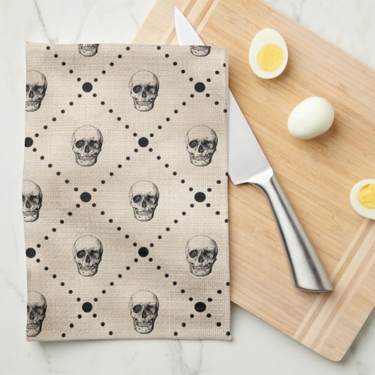 Gothic Skulls Grid Theedoek (Quarter Fold)