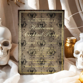 Gothic Skulls Halloween Cocktail Party Gold Folie Uitnodiging
