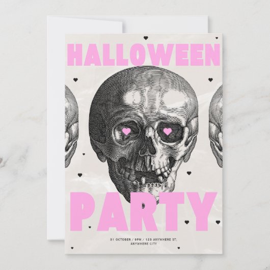 Gothic Skulls Halloween Party Invitation  Kaart (Voorkant)
