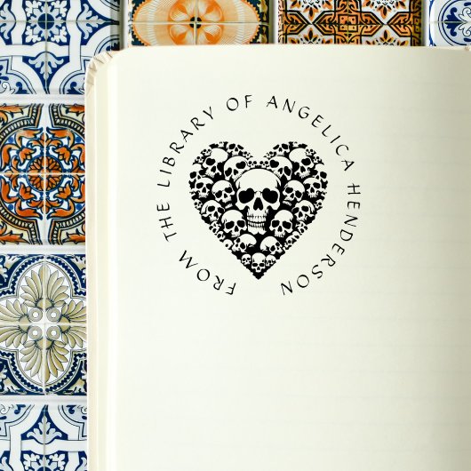 Gothic Skulls Heart Custom Library Book Rubberstempel