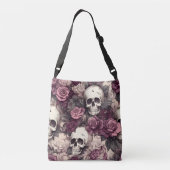 Gothic Skulls Herfst Bloemen Donker Halloween Crossbody Tas (Achterkant)