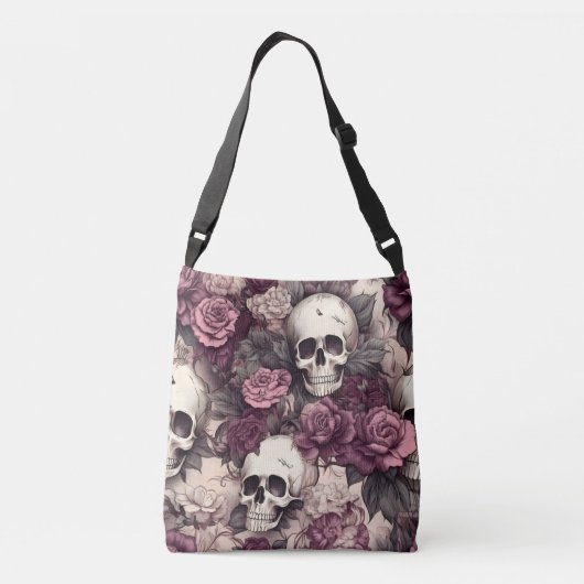 Gothic Skulls Herfst Bloemen Donker Halloween Crossbody Tas (Achterkant)