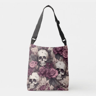 Gothic Skulls Herfst Bloemen Donker Halloween Crossbody Tas