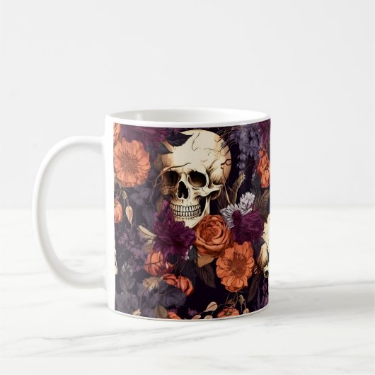 Gothic Skulls Herfst Bloemen Donker Halloween Koffiemok (Links)
