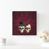 Gothic Skulls met gevechtscombinatie aangepaste br Vierkante Klok (Huis)