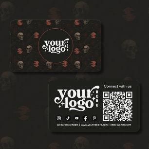 Gothic Skulls & Ravens Dark Halloween QR-code Visitekaartje