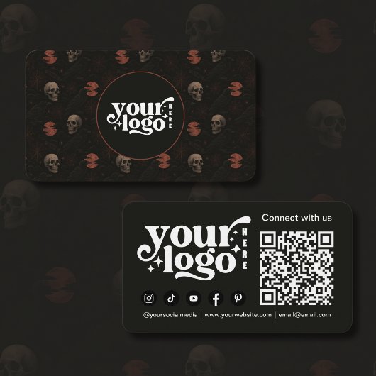 Gothic Skulls & Ravens Dark Halloween QR-code Visitekaartje