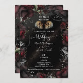 Gothic Skulls Red Black Rozen Halloween Wedding Kaart (Voorkant / Achterkant)
