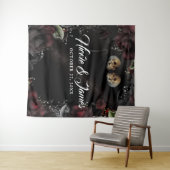 Gothic Skulls Red Black Rozen Weduwachtergrond Wandkleed (In Situ (horizontaal))