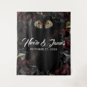 Gothic Skulls Red Black Rozen Weduwachtergrond Wandkleed (Voorkant)