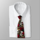 Gothic Skulls & Red Roses Dark Floral Gold Stropdas (Gebonden)