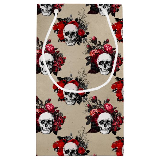 Gothic skulls red rozen betonnen patroon klein cadeauzakje (Achterkant)