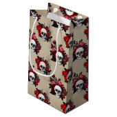 Gothic skulls red rozen betonnen patroon klein cadeauzakje (Achterkant Gekanteld)