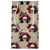 Gothic skulls red rozen betonnen patroon klein cadeauzakje (Voorkant)