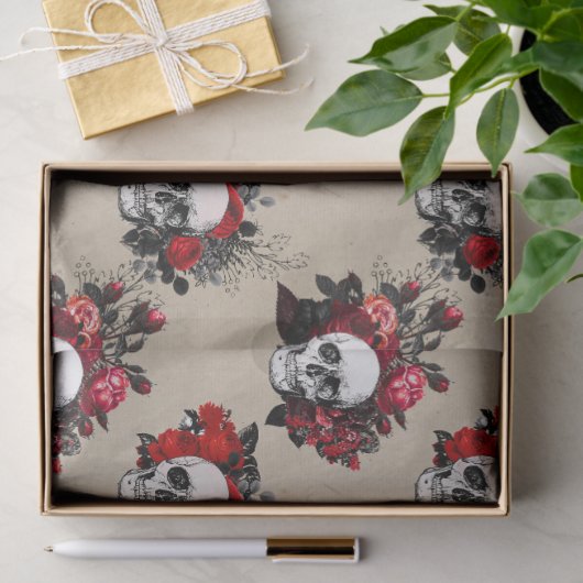 Gothic skulls red rozen betonnen patroon tissuepapier (Geschenk)