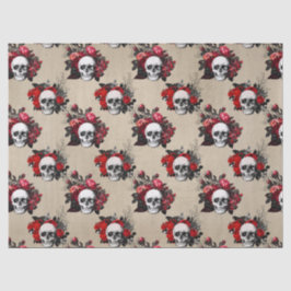 Gothic skulls red rozen betonnen patroon tissuepapier