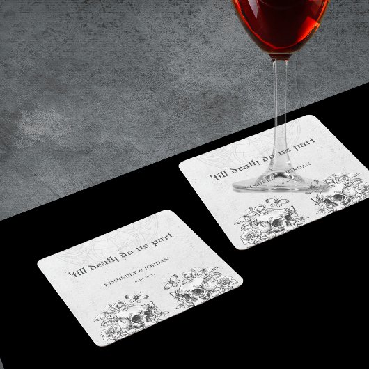 Gothic Skulls tot de dood ons deel van de bruiloft Kartonnen Onderzetters