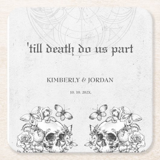 Gothic Skulls tot de dood ons deel van de bruiloft Kartonnen Onderzetters (Voorkant)